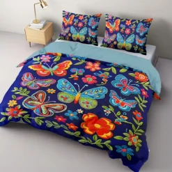 Vintage Butterfly Pattern Duvet Cover Set Set Soft 3-Piece Luxury Cotton Bedding Set Home Decor Gift King Queen Duvet Cover