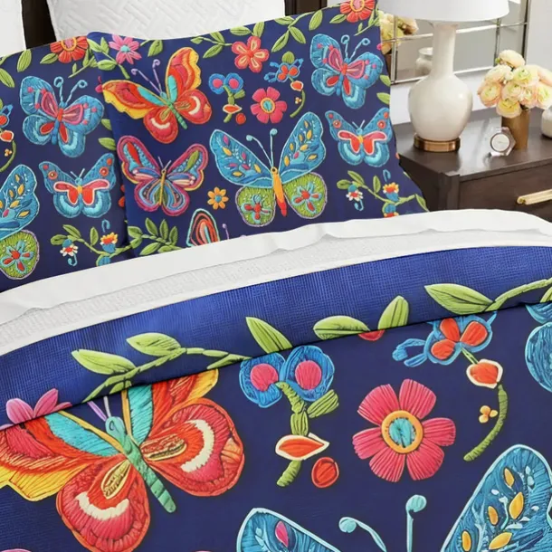Vintage Butterfly Pattern Duvet Cover Set Set Soft 3-Piece Luxury Cotton Bedding Set Home Decor Gift King Queen Duvet Cover