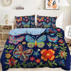 Vintage Butterfly Pattern Duvet Cover Set Set Soft 3-Piece Luxury Cotton Bedding Set Home Decor Gift King Queen Duvet Cover