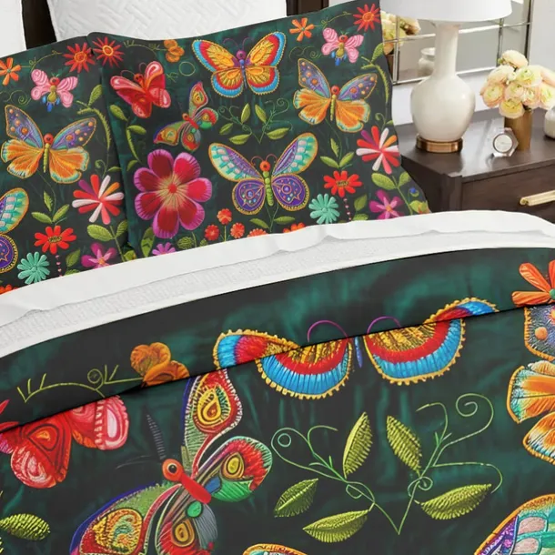 Vintage Butterfly Pattern Duvet Cover Set Set Soft 3-Piece Luxury Cotton Bedding Set Home Decor Gift King Queen Duvet Cover