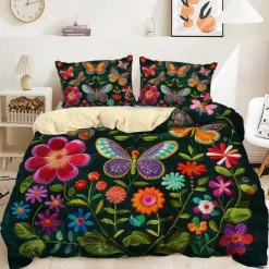 Vintage Butterfly Pattern Duvet Cover Set Set Soft 3-Piece Luxury Cotton Bedding Set Home Decor Gift King Queen Duvet Cover