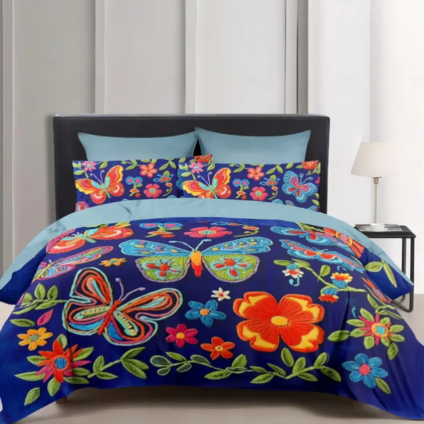 Vintage Butterfly Pattern Duvet Cover Set Set Soft 3-Piece Luxury Cotton Bedding Set Home Decor Gift King Queen Duvet Cover