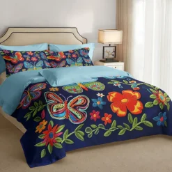 Vintage Butterfly Pattern Duvet Cover Set Set Soft 3-Piece Luxury Cotton Bedding Set Home Decor Gift King Queen Duvet Cover