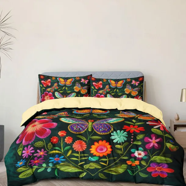 Vintage Butterfly Pattern Duvet Cover Set Set Soft 3-Piece Luxury Cotton Bedding Set Home Decor Gift King Queen Duvet Cover