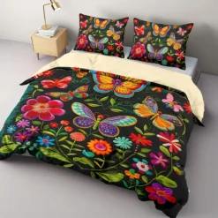 Vintage Butterfly Pattern Duvet Cover Set Set Soft 3-Piece Luxury Cotton Bedding Set Home Decor Gift King Queen Duvet Cover