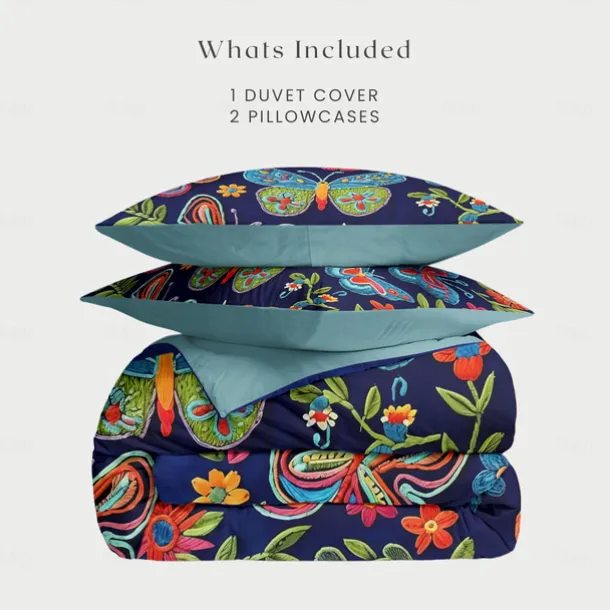 Vintage Butterfly Pattern Duvet Cover Set Set Soft 3-Piece Luxury Cotton Bedding Set Home Decor Gift King Queen Duvet Cover