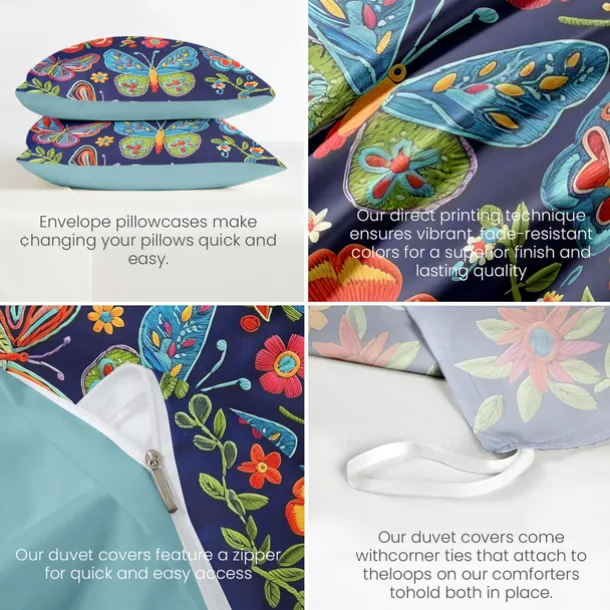 Vintage Butterfly Pattern Duvet Cover Set Set Soft 3-Piece Luxury Cotton Bedding Set Home Decor Gift King Queen Duvet Cover