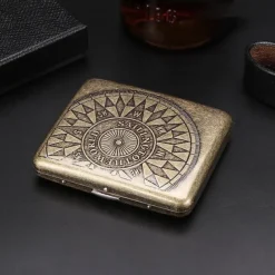 Vintage Cigarette Case with Both Sides Open to Support Generation of Bronze Condensed Flower Metal Flip-top Carved(Can Hold 20 Cigarette)