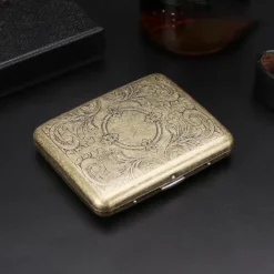 Vintage Cigarette Case with Both Sides Open to Support Generation of Bronze Condensed Flower Metal Flip-top Carved(Can Hold 20 Cigarette)