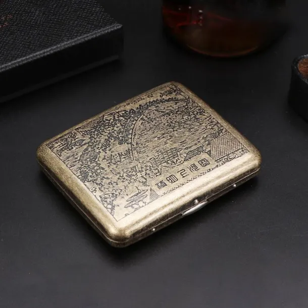 Vintage Cigarette Case with Both Sides Open to Support Generation of Bronze Condensed Flower Metal Flip-top Carved(Can Hold 20 Cigarette)