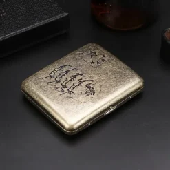 Vintage Cigarette Case with Both Sides Open to Support Generation of Bronze Condensed Flower Metal Flip-top Carved(Can Hold 20 Cigarette)