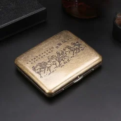 Vintage Cigarette Case with Both Sides Open to Support Generation of Bronze Condensed Flower Metal Flip-top Carved(Can Hold 20 Cigarette)