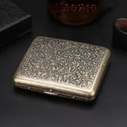 Vintage Cigarette Case with Both Sides Open to Support Generation of Bronze Condensed Flower Metal Flip-top Carved(Can Hold 20 Cigarette)