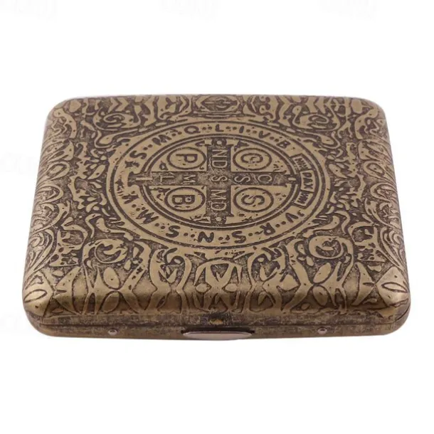 Vintage Cigarette Case with Both Sides Open to Support Generation of Bronze Condensed Flower Metal Flip-top Carved(Can Hold 20 Cigarette)