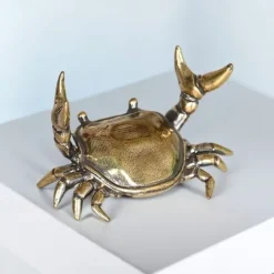 Vintage Copper-Plated Crab Figurine, Weightlifting Crab Desk Decoration, Creative Tea Table Ornament, Pen Holder, and Desktop Craft Decor