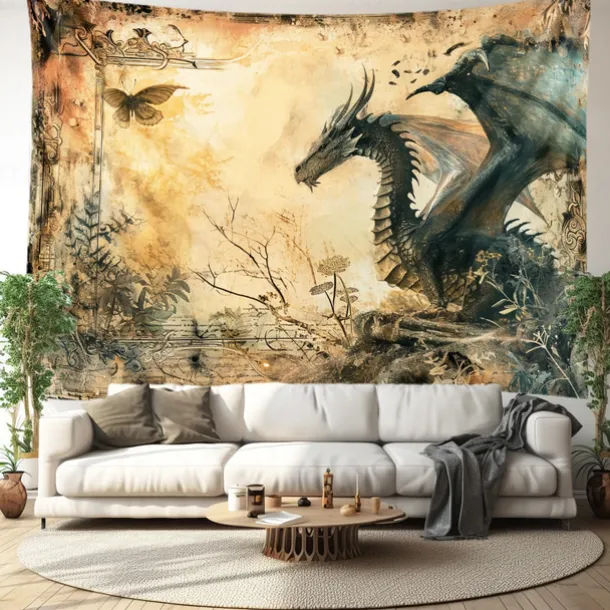 Vintage Dragon Hanging Tapestry Wall Art Large Tapestry Mural Decor Photograph Backdrop Blanket Curtain Home Bedroom Living Room Decoration
