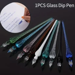 Vintage Glass Pen Color Ink Dipped Fountain Pen Water Proof Pen Comic Color Practice Calligraphy Supplies For Art Painting