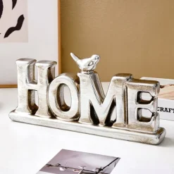 Vintage Gold & Silver Foil HOME Letter Decor – Antique Resin Tabletop Ornament with Gold and Silver Foil Finish, Elegant Home Decoration for Festive Celebrations, Holiday Events, and Interior Accents