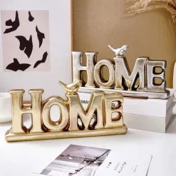 Vintage Gold & Silver Foil HOME Letter Decor – Antique Resin Tabletop Ornament with Gold and Silver Foil Finish, Elegant Home Decoration for Festive Celebrations, Holiday Events, and Interior Accents