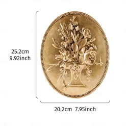 Vintage Gold Oval Bas-Relief Carved Wall Decor, Hand-Painted Resin Home Wall Hanging, European Retro Style, Ideal for Home, Hotel Decoration, and Photography Props