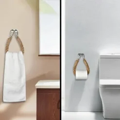 Vintage Hemp Rope Toilet Paper Holder - Easy Assembly, Jute Towel Holder for Bathroom or Kitchen, Toilet Roll Holder, Knitting Towel Rack, Bathroom Hanging Towel Hook