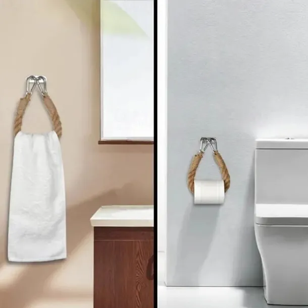 Vintage Hemp Rope Toilet Paper Holder - Easy Assembly, Jute Towel Holder for Bathroom or Kitchen, Toilet Roll Holder, Knitting Towel Rack, Bathroom Hanging Towel Hook