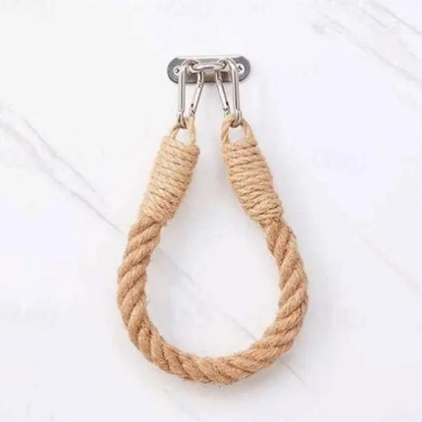 Vintage Hemp Rope Toilet Paper Holder - Easy Assembly, Jute Towel Holder for Bathroom or Kitchen, Toilet Roll Holder, Knitting Towel Rack, Bathroom Hanging Towel Hook