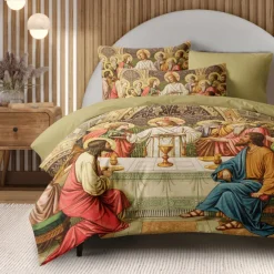 Vintage Jesus Duvet Cover Set 100% Cotton Soft and Breathable Bedding Featuring Prints Lightweight and Durable Quilt Cover Comfortable for All Seasons Easy to Care
