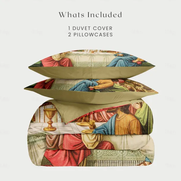 Vintage Jesus Duvet Cover Set 100% Cotton Soft and Breathable Bedding Featuring Prints Lightweight and Durable Quilt Cover Comfortable for All Seasons Easy to Care