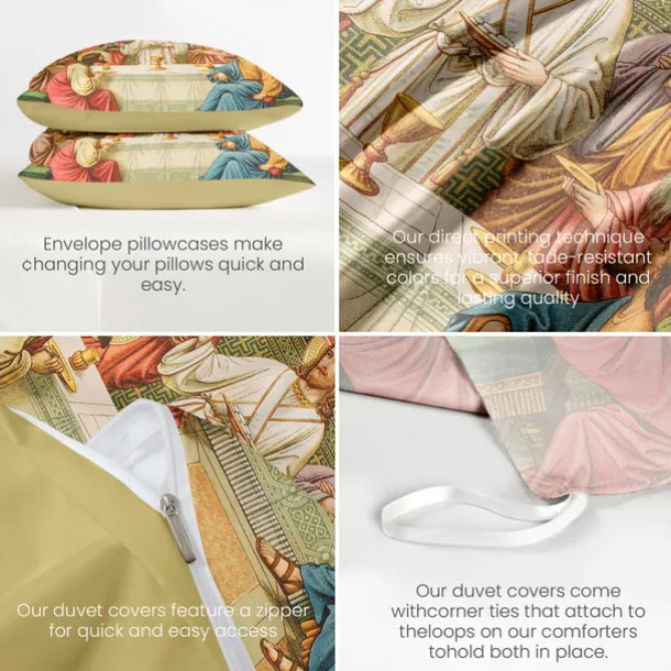 Vintage Jesus Duvet Cover Set 100% Cotton Soft and Breathable Bedding Featuring Prints Lightweight and Durable Quilt Cover Comfortable for All Seasons Easy to Care