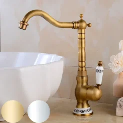 Vintage Kitchen Faucet Sink Mixer Taps, Single Handle Vessel Tap with Cold and Hot Hose