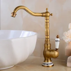 Vintage Kitchen Faucet Sink Mixer Taps, Single Handle Vessel Tap with Cold and Hot Hose