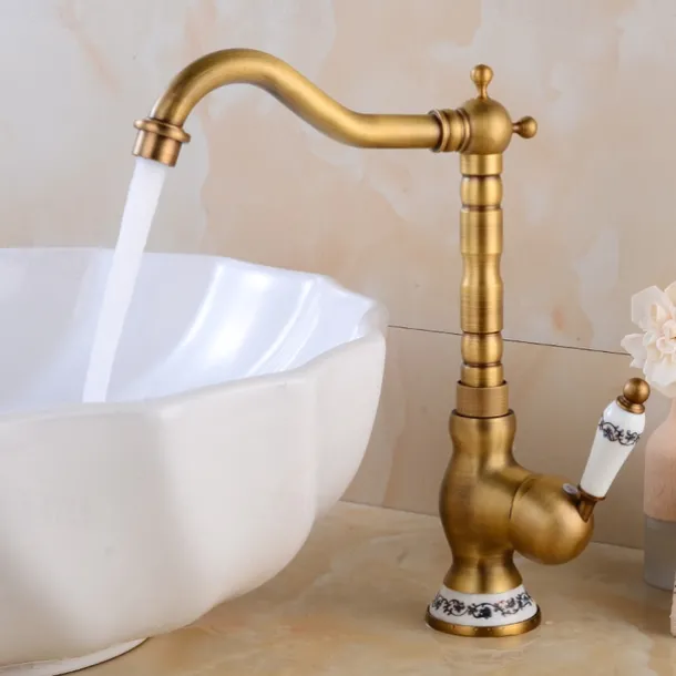 Vintage Kitchen Faucet Sink Mixer Taps, Single Handle Vessel Tap with Cold and Hot Hose