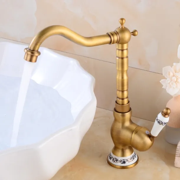 Vintage Kitchen Faucet Sink Mixer Taps, Single Handle Vessel Tap with Cold and Hot Hose