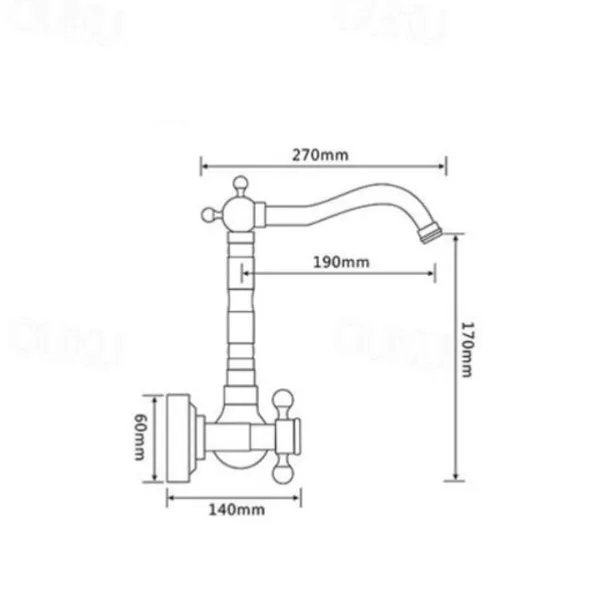 Vintage Kitchen Sink Mixer Faucet Wall Mounted, 360 Swivel Spout Retro Style Brass 2 Handle 2 Hole Vessel Taps, Traditional Kitchen Taps with Hot and Cold Water Hose