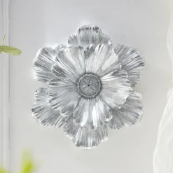 Vintage Large Flower Wall Decor, Gold Silver White Resin Wall Hanging, 3D Floral Wall Art for Home, Living Room, Bedroom Decoration