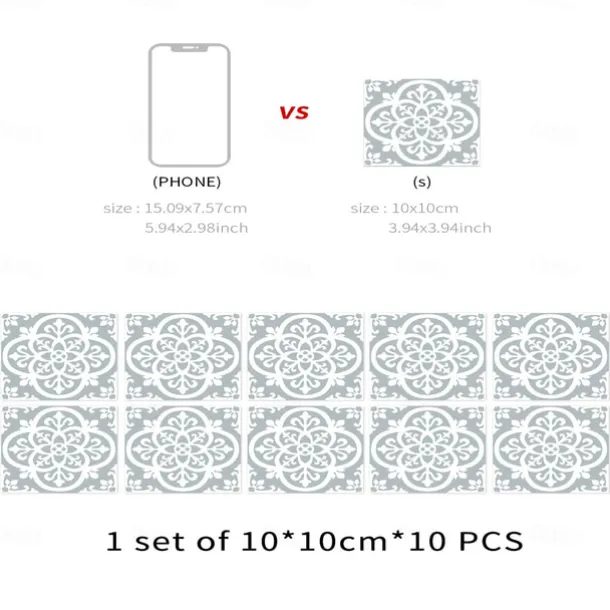 Vintage Self-Adhesive Tile Sticker Square Peel and Stick Non-Slip Waterproof Removable PVC Bathroom Kitchen Home Decor Floor Wall Stair Tile Sticker