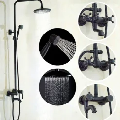 Vintage Shower Faucet Set, Shower System 8" Rainfall Shower Head System Kit, Handshower Included Rainfall Shower Antique Style Country Electroplated Mount Outside Brass Valve Bath Shower Mixer Taps