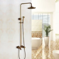 Vintage Shower Faucet Set 8" Shower Head, Shower System Retro Rainfall Head Antique Copper Shower System with Shower Handheld Sprayer, Brass Valve Bath Shower Mixer Taps