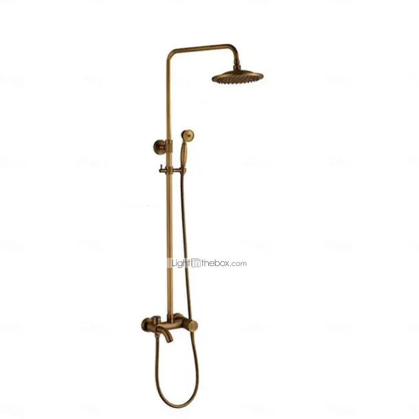 Vintage Shower Faucet Set 8" Shower Head, Shower System Retro Rainfall Head Antique Copper Shower System with Shower Handheld Sprayer, Brass Valve Bath Shower Mixer Taps