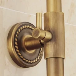 Vintage Shower System Faucet Combo Set Ceramic Mixer Valve, 8 inch Brass Rainfall Shower Head Showerhead with Handheld Spray, Antique Wall Mounted Tub and Shower Kit Bathroom Bath