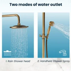 Vintage Shower System Faucet Combo Set Ceramic Mixer Valve, 8 inch Brass Rainfall Shower Head Showerhead with Handheld Spray, Antique Wall Mounted Tub and Shower Kit Bathroom Bath