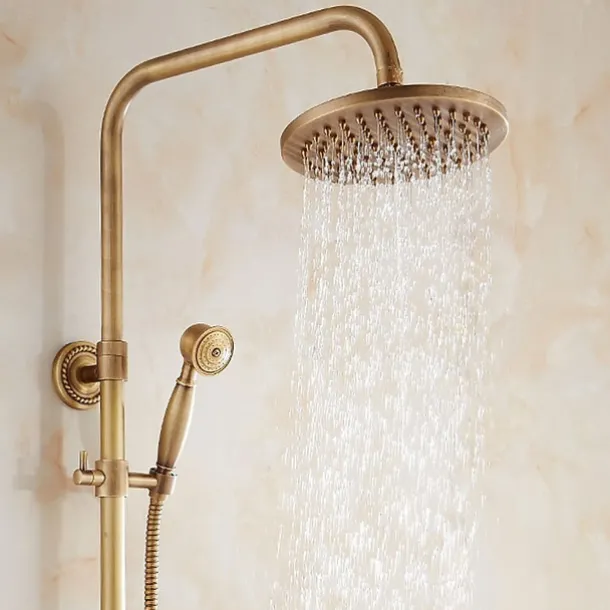 Vintage Shower System Faucet Set, 8" Rainfall Shower Head with Handheld Handshower Combo Kit Wall Mounted, Adjustable Brass Body and Single Handle One Hole Bath Shower Mixer Taps