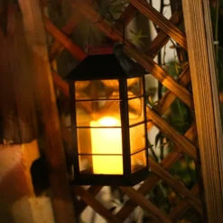 Vintage Solar Lantern - Flickering LED Hanging Pathway Light, Solar Powered Metal Outdoor Lantern for Garden, Patio, Courtyard Decor