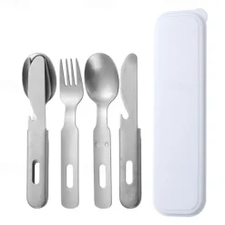 Vintage Stainless Steel Cutlery Set - Portable Outdoor Utensil Set with Carrying Bag - Perfect for Picnics, Camping, and Travel