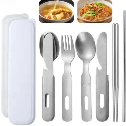 Vintage Stainless Steel Cutlery Set - Portable Outdoor Utensil Set with Carrying Bag - Perfect for Picnics, Camping, and Travel