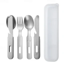 Vintage Stainless Steel Cutlery Set - Portable Outdoor Utensil Set with Carrying Bag - Perfect for Picnics, Camping, and Travel