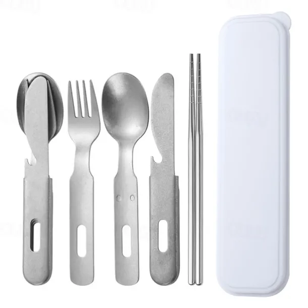 Vintage Stainless Steel Cutlery Set - Portable Outdoor Utensil Set with Carrying Bag - Perfect for Picnics, Camping, and Travel