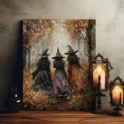 Vintage Witch Forest Painting Poster Halloween Wall Decoration Print Witch Canvas Print Halloween Wall Art Aesthetic
