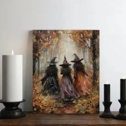 Vintage Witch Forest Painting Poster Halloween Wall Decoration Print Witch Canvas Print Halloween Wall Art Aesthetic